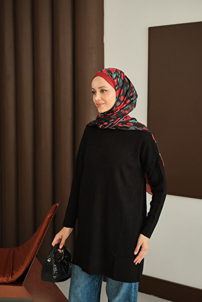 LOCCO Women's Self-Patterned Knitwear Tunic Black