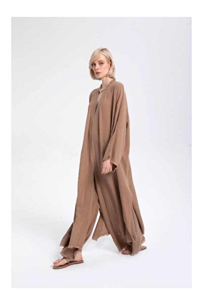 İpekçi Otantik Natural Textured Oversize Kimono Mocha