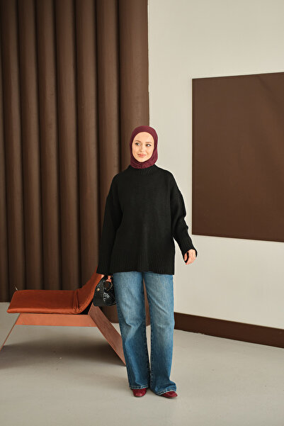 LOCCO Women's Crew Neck Knitwear Tunic Black