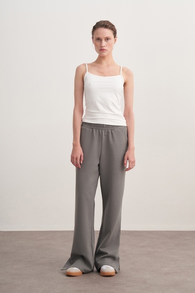 EBU Prive Women's Interlock Side Y Slit P Palazzo Pants Smoked