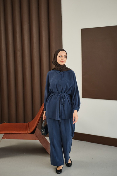 LOCCO Γυναικείο Σετ Ζευγάρι με Κορδόνι στη μέση Ναυτικό Μπλε