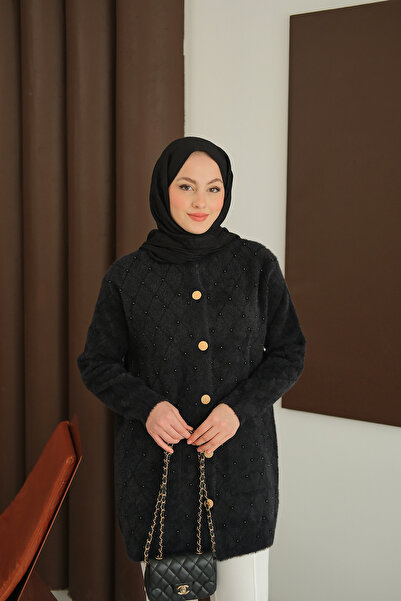 LOCCO Women's Pearl Detailed Knitwear Cardigan Black