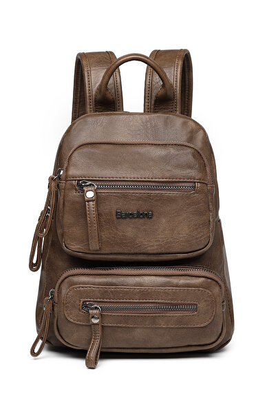 Hüvendo Barcelona Small Size Daily Multi-Pocket Women's Backpack – First Quality Polyurethane Leather Brown