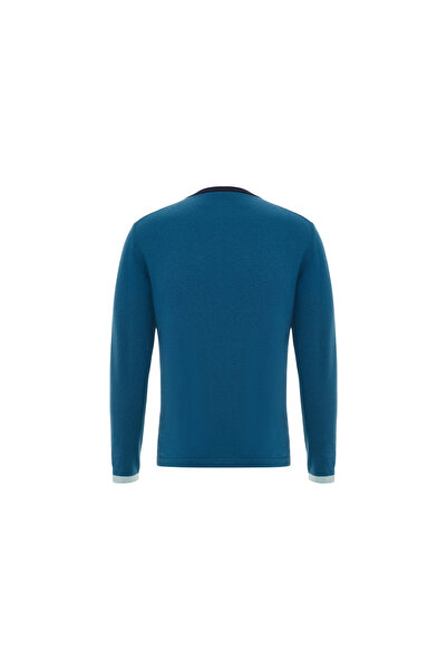 Vakko Navy Blue Crew Neck Wool Sweater M401325565-55