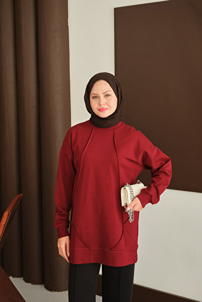 LOCCO Women's Front Stitch Detail Tunic Burgundy