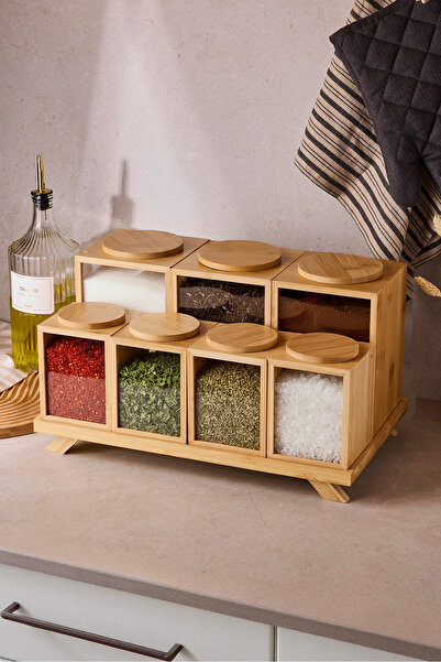 Perotti Bamboo Serica Ergonomic Bamboo 7-Piece Spice Rack Set with Stand