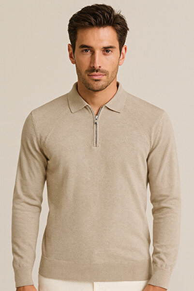 WE AND ME Polo Neck Soft Buttoned Zippered Men's Knitwear Sweater