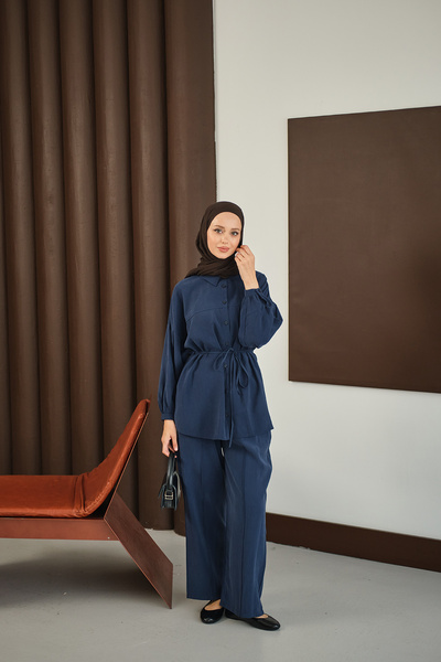 LOCCO Γυναικείο Σετ Ζευγάρι με Κορδόνι στη μέση Ναυτικό Μπλε