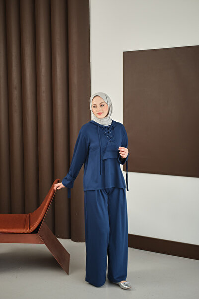 LOCCO Costum pentru femei cu detaliu încrucișat în față, albastru marin