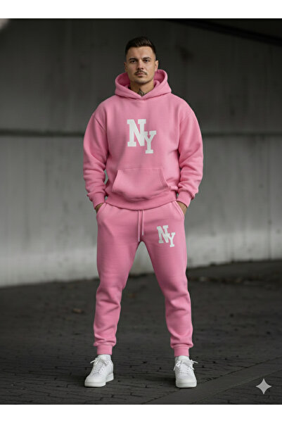 NİCE Three Thread Compact Hooded Inside Cotton Ny Newyork B Printed Premium O Oversized Tracksuit Set