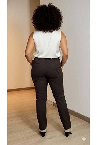 RMG Paça Slit Large Size Gabardine Trousers Brown