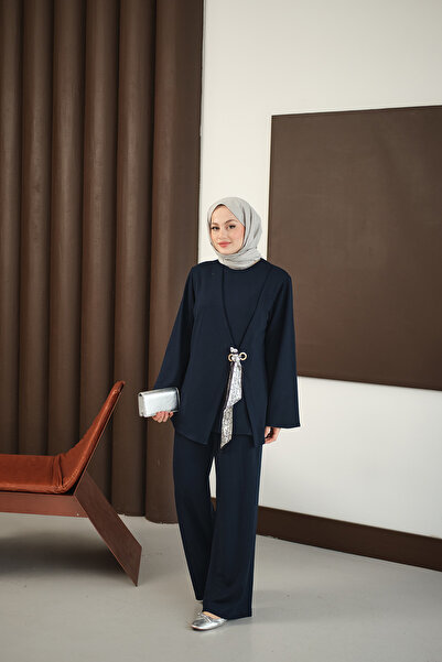 LOCCO Жіночий шарф з деталями, комплект, синій