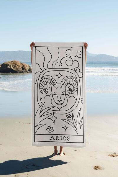 Dolce Mariee Digital Print Beach Sea Towel Aries Zodiac Patterned Peshtamal H...