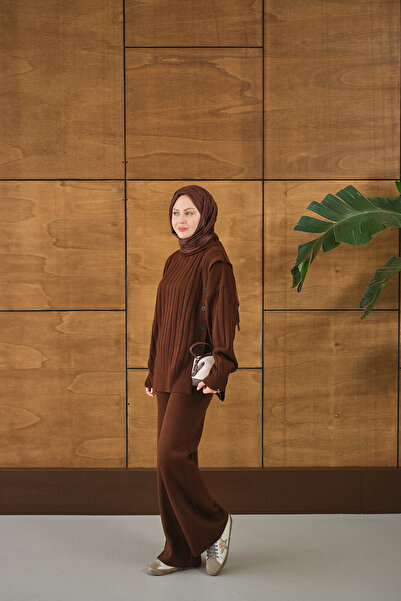 LOCCO Set de tricotaje cu nasturi pentru femei, maro