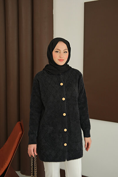 LOCCO Women's Pearl Detailed Knitwear Cardigan Black