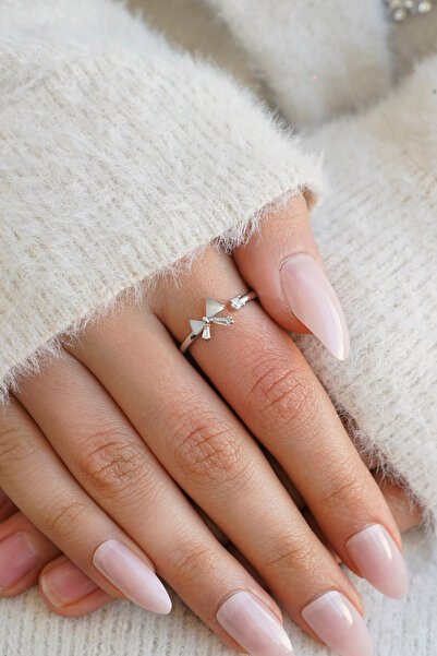 The Collection Set of 2 Modern Bow and Solitaire Detailed Form Vip Silver Rings