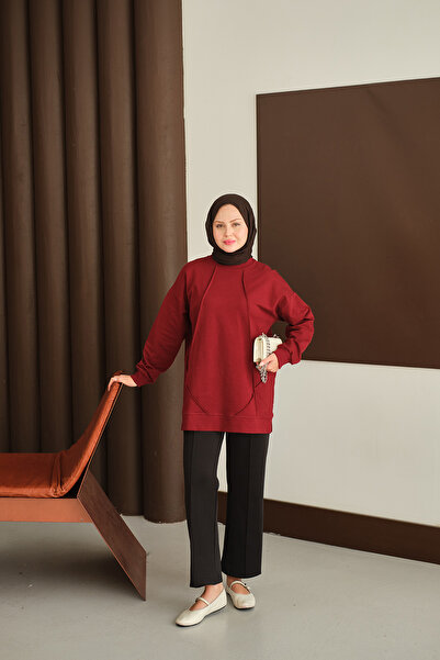 LOCCO Women's Front Stitch Detail Tunic Burgundy