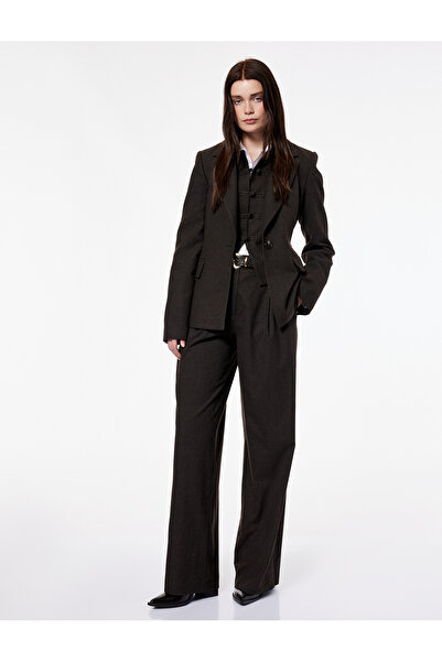 Koton X Şahika Ercümen - Flannel Fabric Wide Leg Pocketed Palazzo Winter Trousers