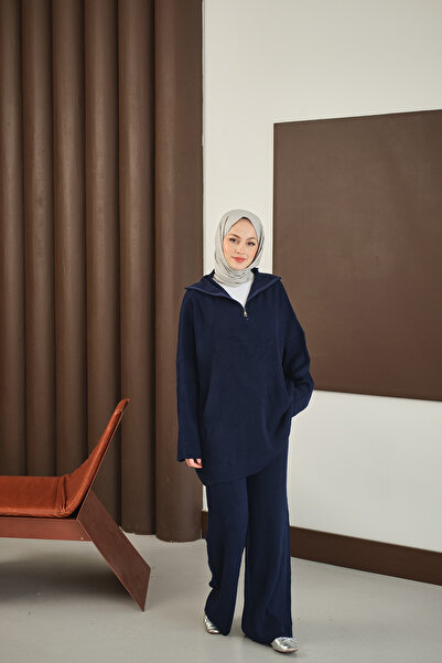 LOCCO Жіночий трикотажний комплект з блискавкою, синій