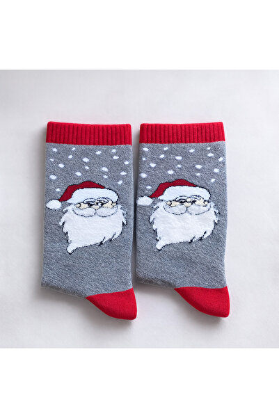 shefox 2 Pairs Women's Towel Christmas Santa Claus Patterned Christmas New Year Socks