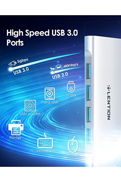 LENTION USB C Hub with 4 USB 3.0 Ports (CB-C31, Silver)