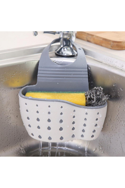 MaffStuff Sink Sponge Holder, Gray, 13x4x22 cm, with Drain and Adjustable Grip