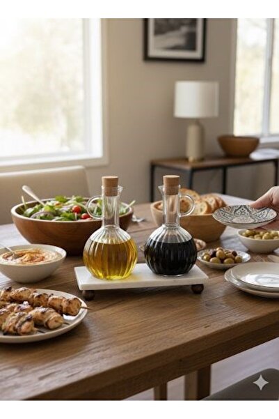 Qerhome Marble Stand Borosilicate Glass 2-Piece Oil Bowl with Acacia Lid 300 ml