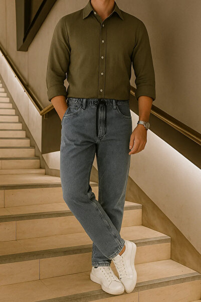 comstar Ανδρικό παντελόνι Jogger με ελαστική μέση, φαρδύ γκρι φαρδύ παντελόνι