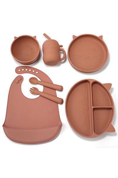Pitikot Pitikot® Complete Children's Tableware Set – 7 Pieces Made of Food-Grade Silicone, Kitty Pattern