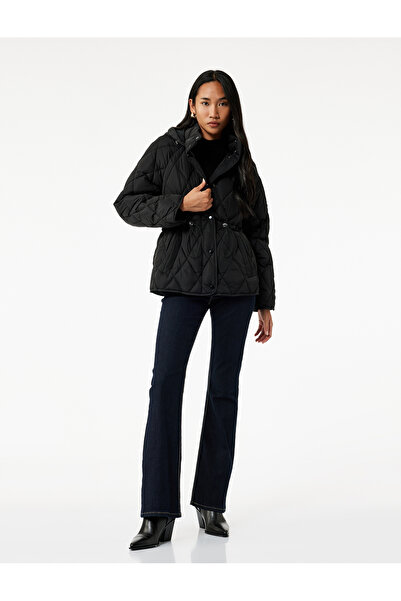 Koton Buttoned Long Sleeve Water Repellent K Hooded Quilted Puffer Jacket with Pockets