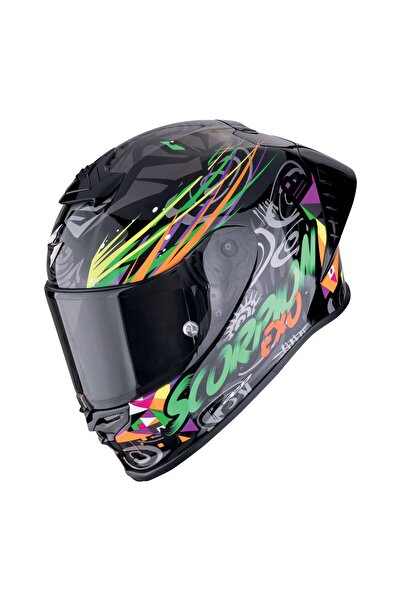 Scorpion EXO R1 Evo II Air Savage Spor Motosiklet Kaskı Siyah Yeşil Turuncu