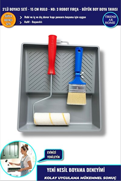 OSKAR FIRÇA 3-Piece Luxury Painting Set - 15 cm Roller - No: 3 Robot Brushes - Large Size Paint Tray