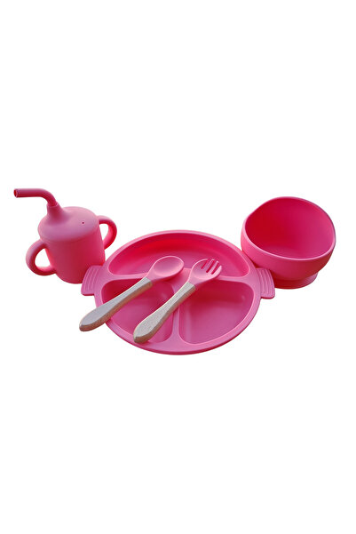 NO BRAND Silicone baby tableware set, 5 pieces – Pink – BPA free