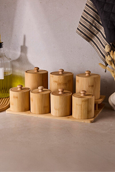 Perotti Pisa 7-Piece Countertop Bamboo Stand Spice Rack Set