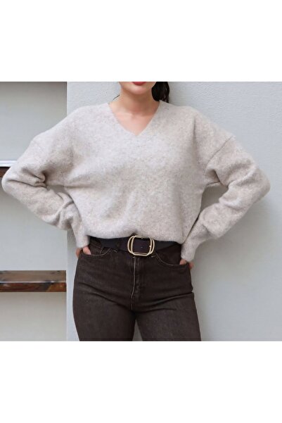 DİMA Pulover de tricotat cu decolteu în V, mărime standard