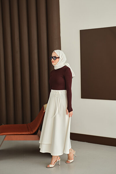 LOCCO Γυναικεία φούστα με λεπτομέρεια κορδέλας Λευκή