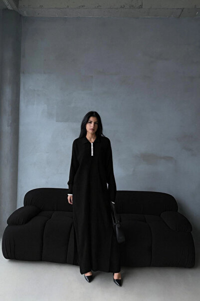 Zerenyus Pants Slit Dress Double Knitwear Set Black