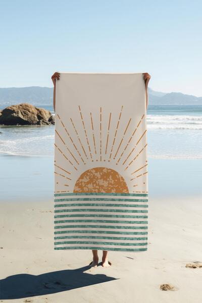 Dolce Mariee Digital Printing Beach Sea Towel Abstract Sun Patterned Peshtema...
