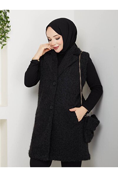 ARVENA LİFE Kadın Buklet Kumaş Uzun Yelek Kışlık Salaş Model Cepli ve çanta i...