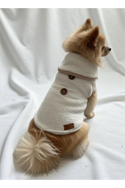 Patipatron Kışlık Peluş Köpek Yelek Tasma - Sıcak Tutan Düğmeli Yumuşak Polar Küçük Irk Köpek Kıyafeti