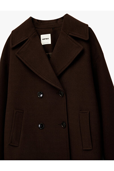 Koton Long Sleeve Buttoned Double Breasted Long Cashmere Coat with Pockets