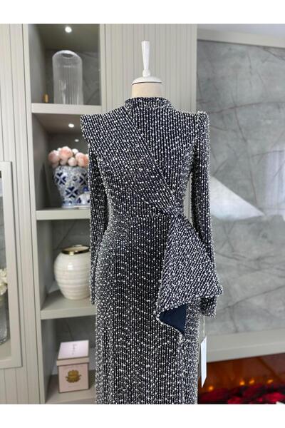 YuSeM İnci Abiye Lacivert-Beyaz