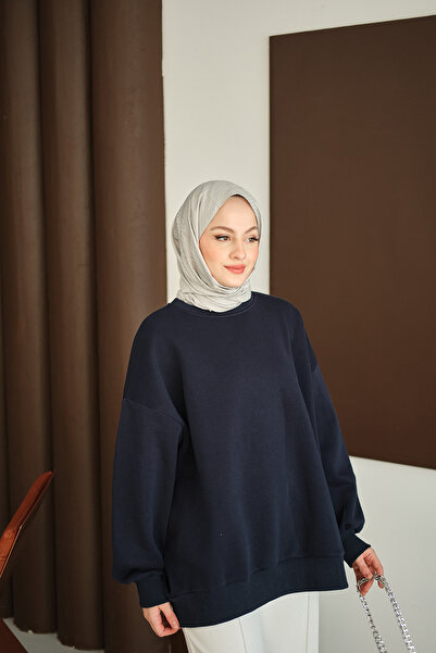 LOCCO Γυναικείο πουλόβερ με λαιμόκοψη σε μπλε ναυτικό