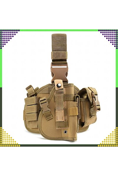 Optim Solution Right-Thigh Pistol Holster, 600D Nylon, Adjustable, Modular Tactical Panel, Brown