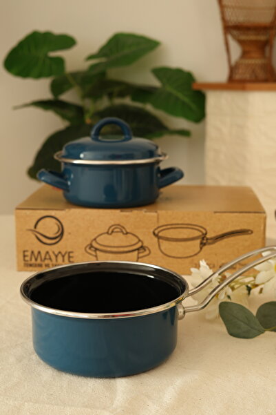 Miningaa Emaye Mini Tencere & Saplı Tava Seti – 15 cm Çap – Emaye Tencere + S...