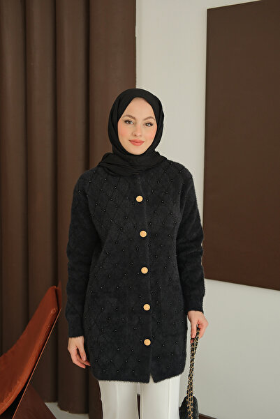 LOCCO Women's Pearl Detailed Knitwear Cardigan Black