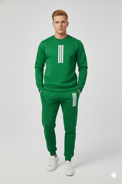 NİCE Unisex-Men's Line Patterned Bottom Top Set Men/Women Hooded