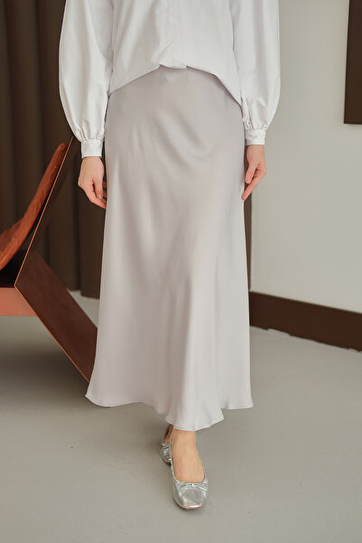 LOCCO Γυναικεία Σατέν Φούστα Γκρι