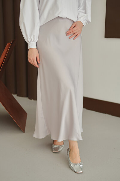 LOCCO Γυναικεία Σατέν Φούστα Γκρι