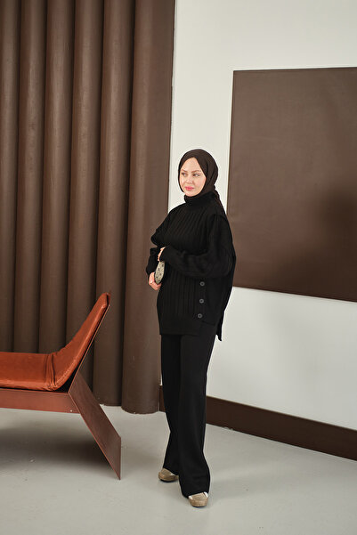 LOCCO Γυναικείο Σετ Πλεκτό με Κουμπιά Μαύρο